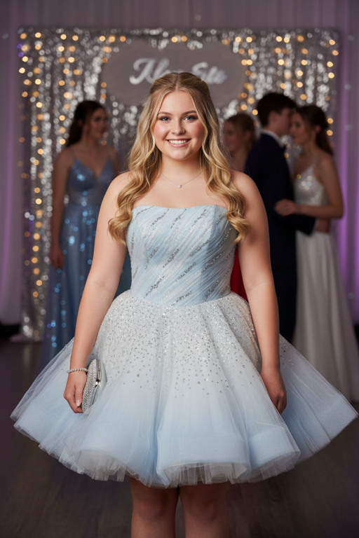Strapless Sequins Plus Size Short Prom Dress with Beadings - Same As Photo - Prom Dresses