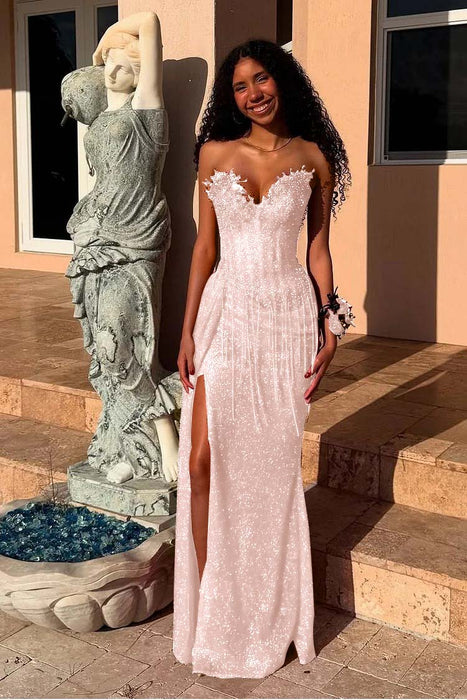 Sweetheart Mermaid Prom Dress Sequins Evening Dress with Side Split
