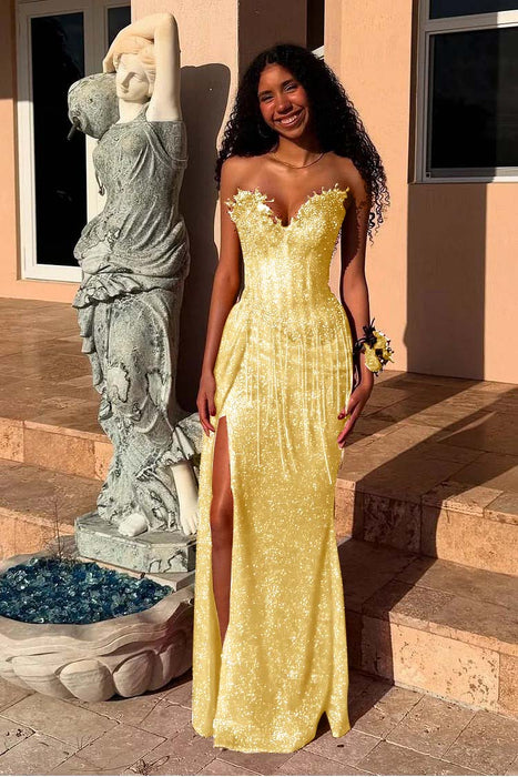 Sweetheart Mermaid Prom Dress Sequins Evening Dress with Side Split