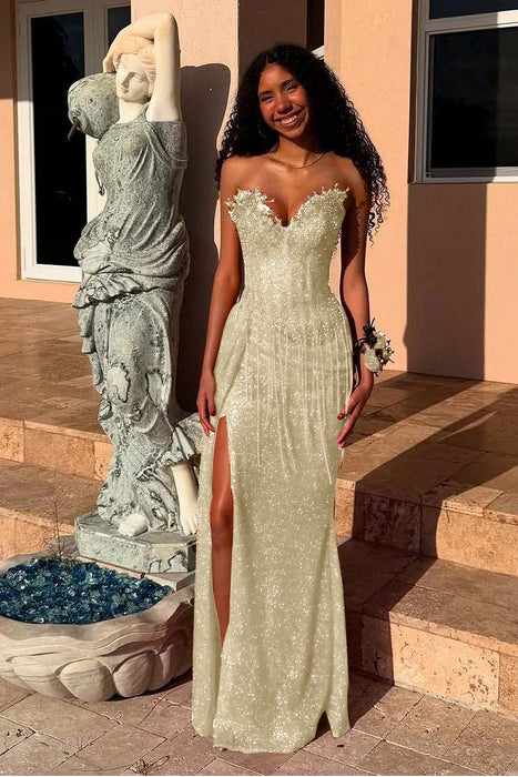 Sweetheart Mermaid Prom Dress Sequins Evening Dress with Side Split