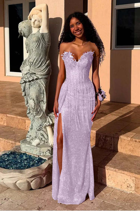 Sweetheart Mermaid Prom Dress Sequins Evening Dress with Side Split