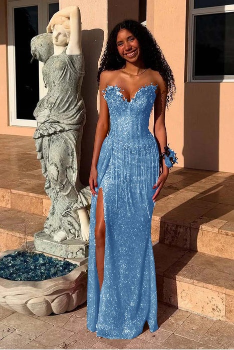Sweetheart Mermaid Prom Dress Sequins Evening Dress with Side Split