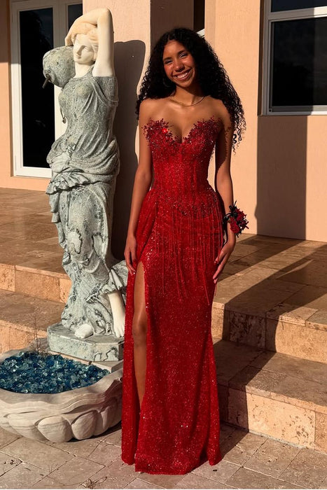 Sweetheart Mermaid Prom Dress Sequins Evening Dress with Side Split