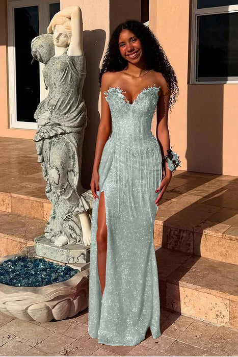 Sweetheart Mermaid Prom Dress Sequins Evening Dress with Side Split