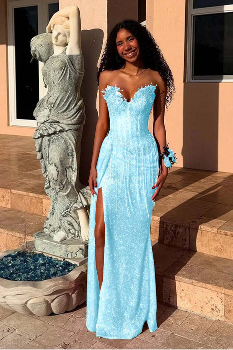 Sweetheart Mermaid Prom Dress Sequins Evening Dress with Side Split