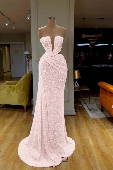Stunning Strapless Prom Gown Adorned with Blush Pink Sequins