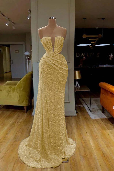 Stunning Strapless Prom Gown Adorned with Champagne Sequins