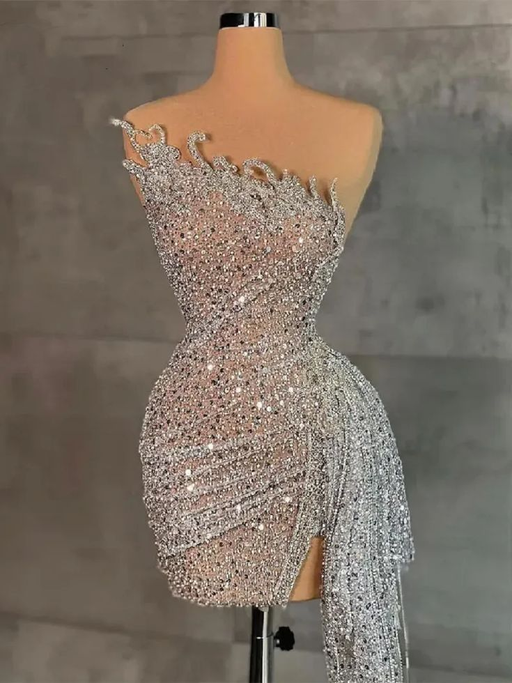 Strapless Sequins Sheath Prom Dress Tight Homecoming Dress