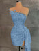 Strapless Sequins Sheath Prom Dress Tight Homecoming Dress Blue