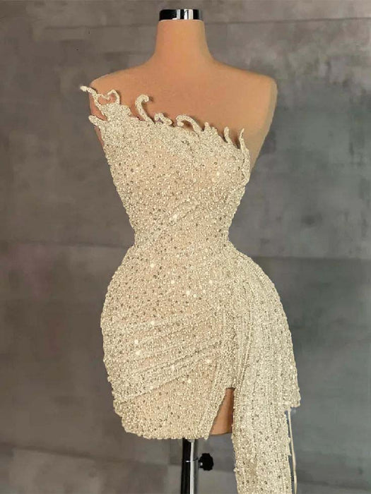 Strapless Sequins Sheath Prom Dress Tight Homecoming Dress Daffodil