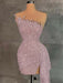 Strapless Sequins Sheath Prom Dress Tight Homecoming Dress Dusty Pink