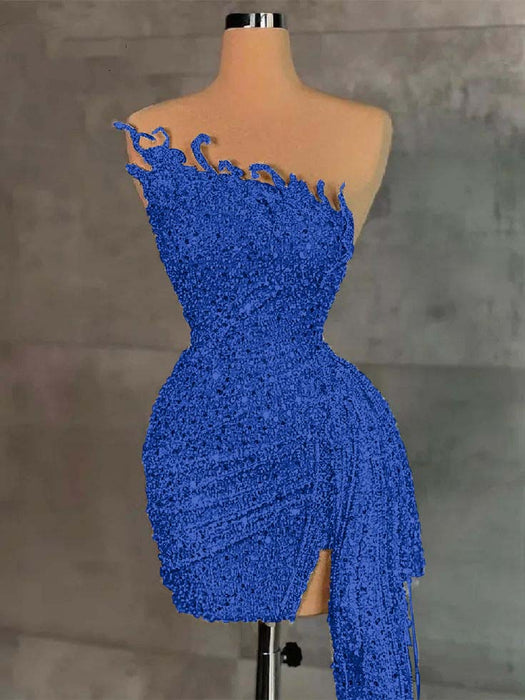 Strapless Sequins Sheath Prom Dress Tight Homecoming Dress Royal Blue