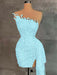 Sky Blue Strapless Sequins Sheath Prom Dress Tight Homecoming Dress