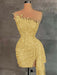 Yellow Strapless Sequins Sheath Prom Dress Tight Homecoming Dress