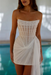 Strapless Tulle Homecoming Dress Short with Pearls White