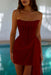 Strapless Tulle Homecoming Dress Short with Pearls Burgundy