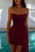 Strapless Tulle Homecoming Dress Short with Pearls Dark Burgundy