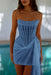 Strapless Tulle Homecoming Dress Short with Pearls Dusty Blue