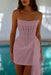 Strapless Tulle Homecoming Dress Short with Pearls Dusty Pink