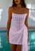 Strapless Tulle Homecoming Dress Short with Pearls Lilac