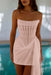 Strapless Tulle Homecoming Dress Short with Pearls Pink