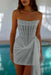 Strapless Tulle Homecoming Dress Short with Pearls Silver