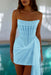 Strapless Tulle Homecoming Dress Short with Pearls Sky Blue