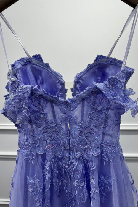 Strapless Sleeveless Tulle A-Line Prom Dress with Appliques - Prom Dresses