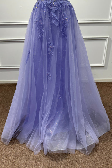 Strapless Sleeveless Tulle A-Line Prom Dress with Appliques - Prom Dresses