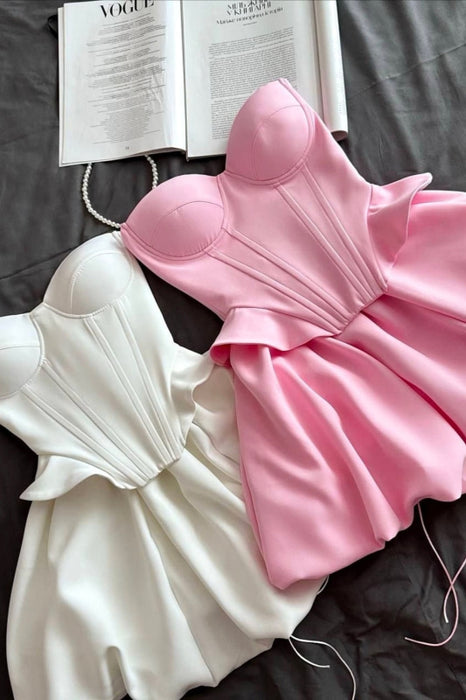 Strapless Sweetheart Aline Satin Short Corset Homecoming Dress - Dress