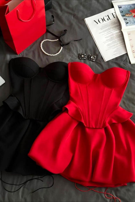 Strapless Sweetheart Aline Satin Short Corset Homecoming Dress - Dress