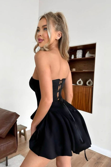 Strapless Sweetheart Aline Satin Short Corset Homecoming Dress - Dress