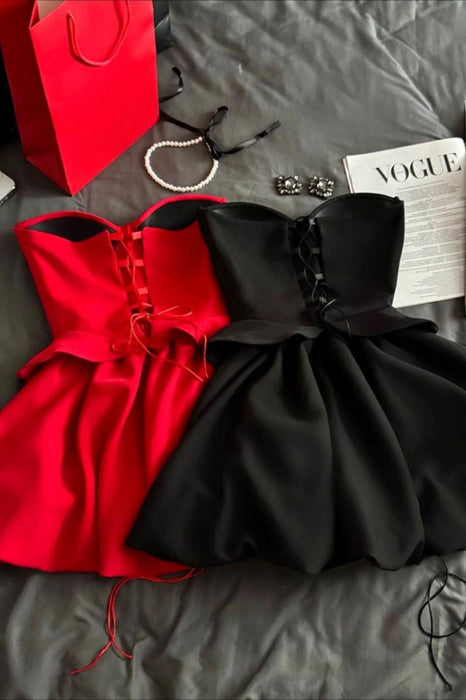 Strapless Sweetheart Aline Satin Short Corset Homecoming Dress - Dress