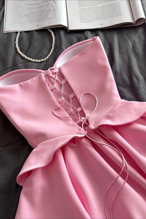 Strapless Sweetheart Aline Satin Short Corset Homecoming Dress - Dress