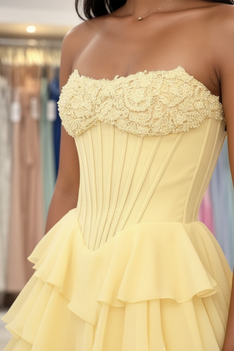 Strapless Sweetheart Corset Aline Evening Dress Chiffon Side Split Prom Dress - Prom Dress