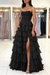 Black Strapless Sweetheart Corset Aline Evening Dress Chiffon Side Split Prom Dress - Prom Dress