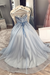 Strapless Sweetheart Neck Beaded Blue Long Prom Dresses with High Slit, Blue Formal Dresses, Evening Dresses