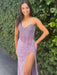 Lilac Strapless Sweetheart Sequins Bodycon Prom Dress with Beading