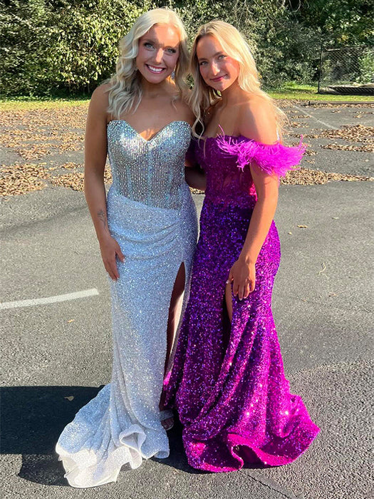 Strapless Sweetheart Sequins Bodycon Prom Dress with Beading