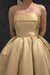Strapless Tea Length Golden Prom Dress Sleeveless Aline Homecoming Dress Satin Cocktail Dress