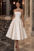 Vintage Strapless Satin Aline Wedding Dress Tea Length Sleeveless with Floral