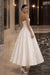 Vintage Strapless Satin Aline Wedding Dress Tea Length Sleeveless with Floral