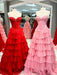 Strapless Tiered Ruffle Corset Prom Dress Sweetheart with High Slit