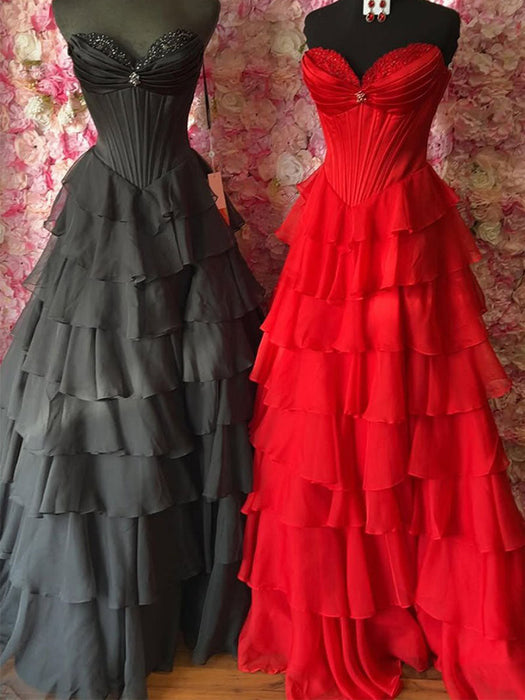 Strapless Tiered Ruffle Corset Prom Dress Sweetheart with High Slit