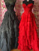 Strapless Tiered Ruffle Corset Prom Dress Sweetheart with High Slit