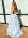 Sky Blue Strapless Tiered Ruffle Corset Prom Dress Sweetheart with High Slit