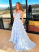 Sky Blue Strapless Tiered Ruffle Corset Prom Dress Sweetheart with High Slit