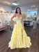 Yellow Strapless Tiered Ruffle Corset Prom Dress Sweetheart with High Slit