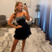 Black Strapless Tiered Ruffle Short Homecoming Dress with Pearls