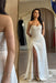 Strapless White Sequins Sheath Long Prom Dress Ruffle Satin Side Split Dress